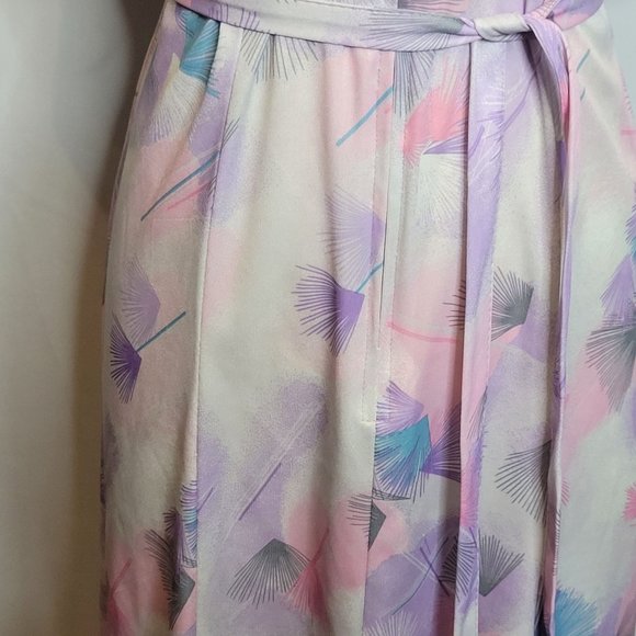 Vintage Dress Fans Feather Polyester Three R's Tie Neck Belted Short Sleeve 70s - Picture 3 of 9